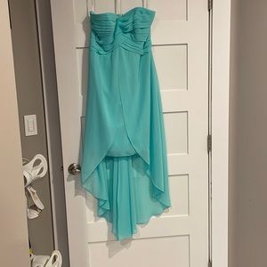 Teal high-low strapless dress